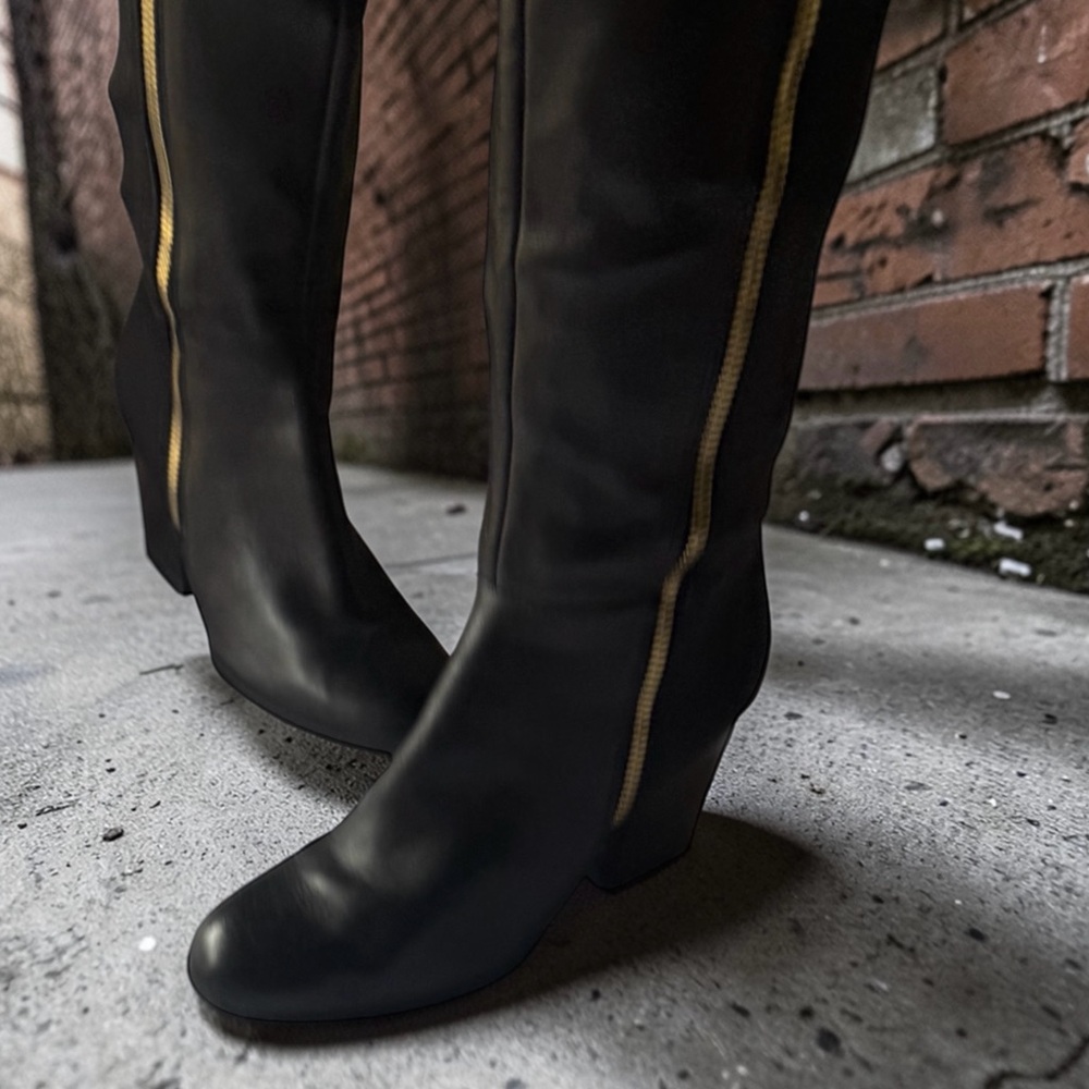 Bar III Black Pedra Leather/Fabric Upper Tall Soft Boots
